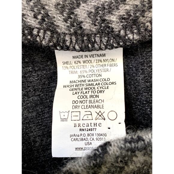 prana Women Jacket Medium Wool Blend Gray Black Herringbone Full Front Zip Hood - Picture 12 of 12